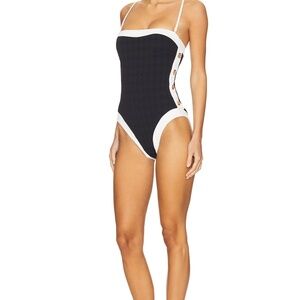 L'AGENCE Tory Colorblock Chic Bandeau One Piece Swimsuit in Black